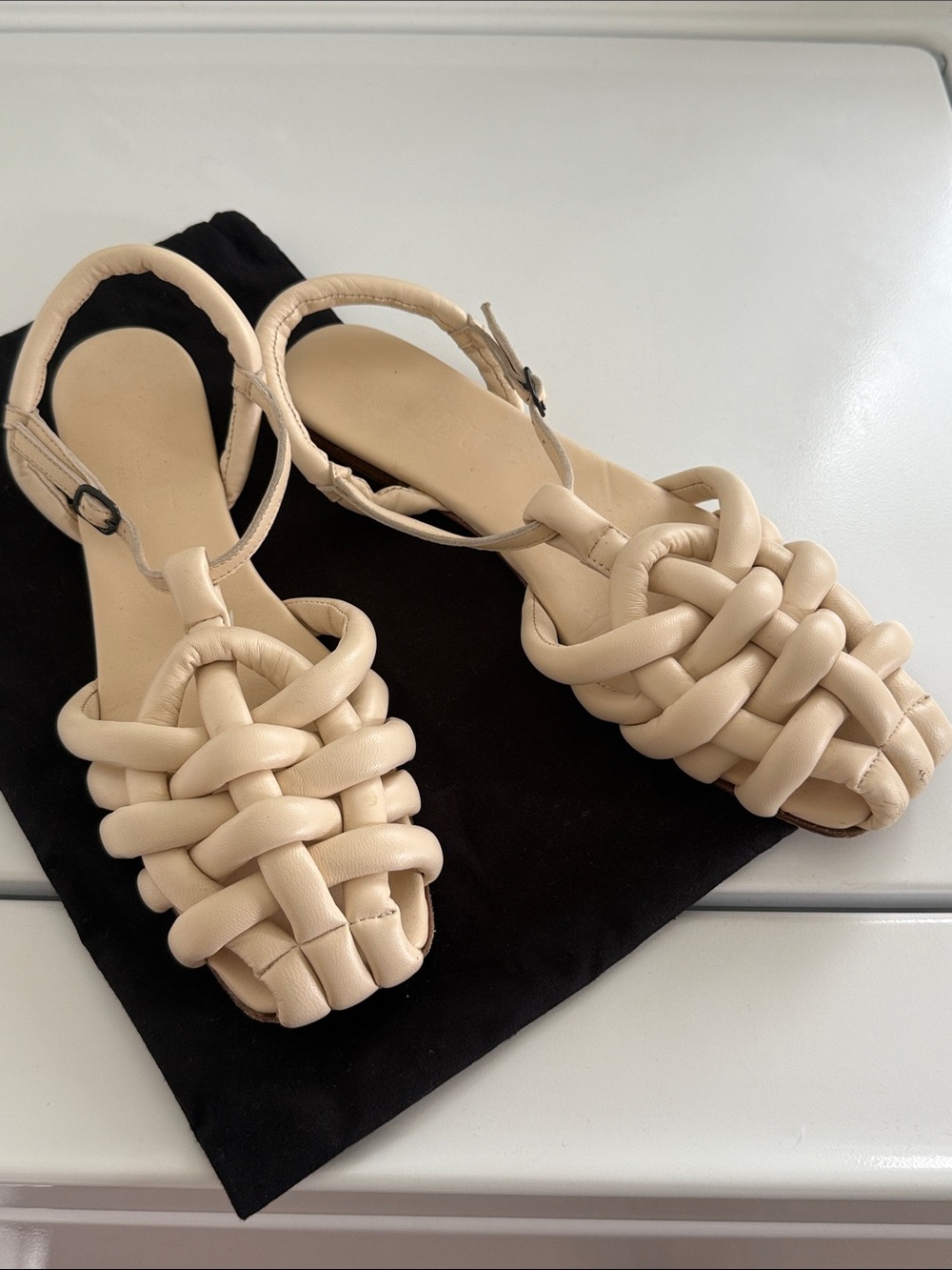 Woven Slingback Sandals in Cream